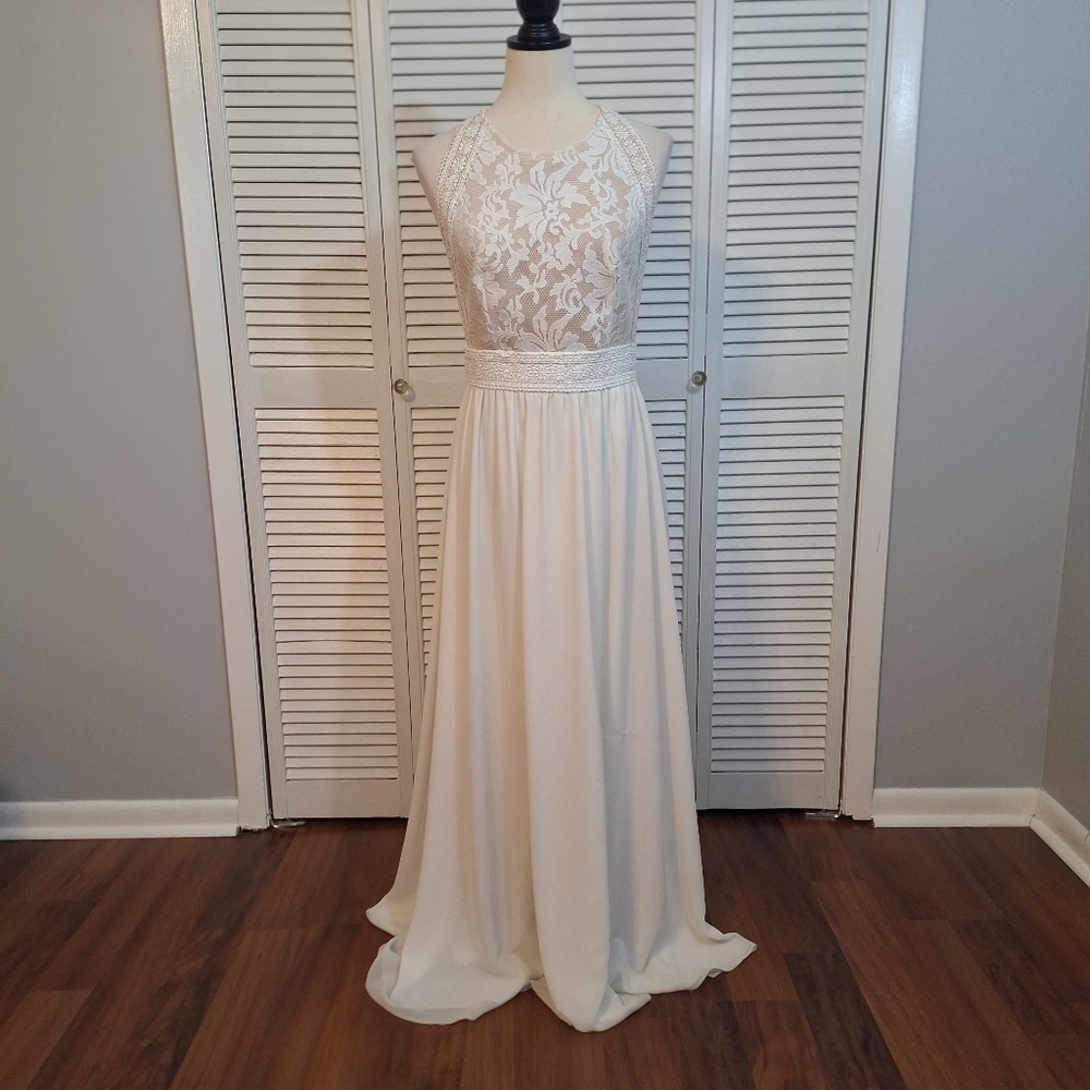 Lulu's ivory nude lace chiffon maxi dress medium *D4 - Picture 7 of 12